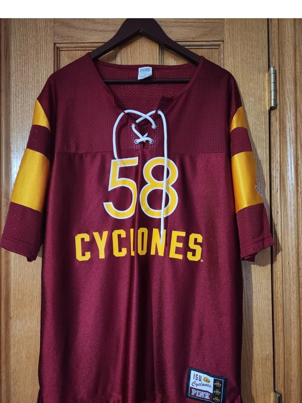 PINK Iowa State Maroon Yellow Cyclones Lace-Up Jersey #58 College Football Sz M